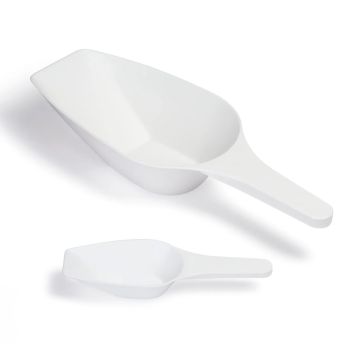 Polypropylene Measuring Scoops for Solids, White PP, 10–1000 ml, Autoclavable