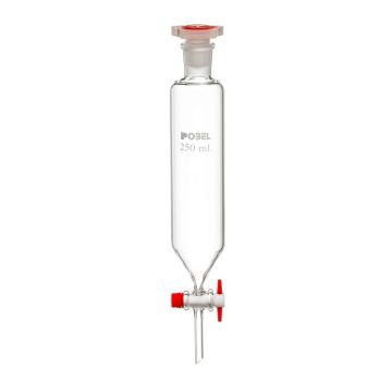 Plain-bore separating funnel with glass or PTFE stopcock and polyethylene stopper