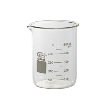 Thick-walled beaker low form with double capacity scale GLASSCO