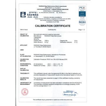 Radwag calibration certificate