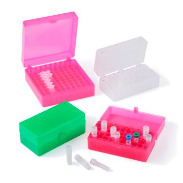 Rack with Lid for 1.5–2 ml Microtubes and 2 ml Cryovials, Autoclavable Polypropylene